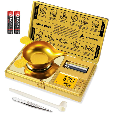 Pocket High Precision Milligram Scale 0.001g Resolution With 50g Capacity Digital Jewelry Gold Powder Gem Scale Cal Weight Tweezers And Tray Included For Quick Easy Weighing, with digital display and accessories.