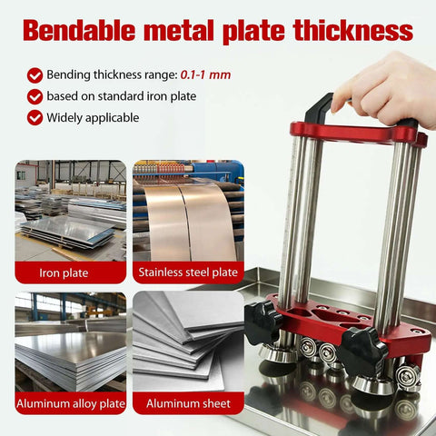 Dual Station Sheet Metal Roller And Bender For 0 To 100 Degree Bend Range With Anti Scratch Painted Surface And Precision Scale shown with metal types.