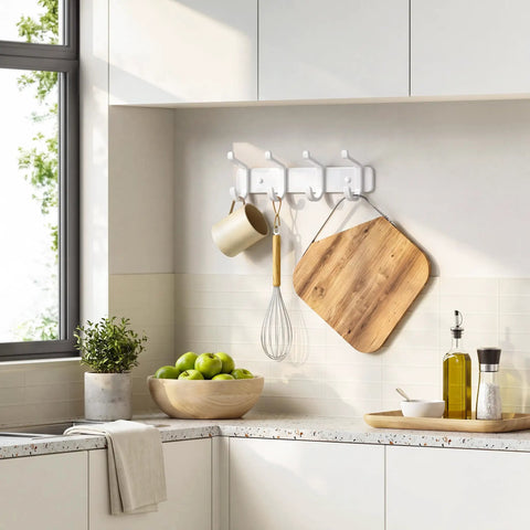 Hella Sturdy Wall Mount Coat Rack Featuring Heavy Duty Double Steel Hooks For Backpack Storage And Rust Proof Coating For Mudroom Storage That Handles Maximum Load Zero Fuss with kitchen utensils.