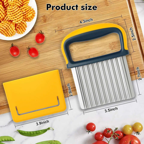 Paoeyrb 2-pack crinkle cutter set, Amazon front view; blue-handled, stainless steel wavy blades with yellow blade guard