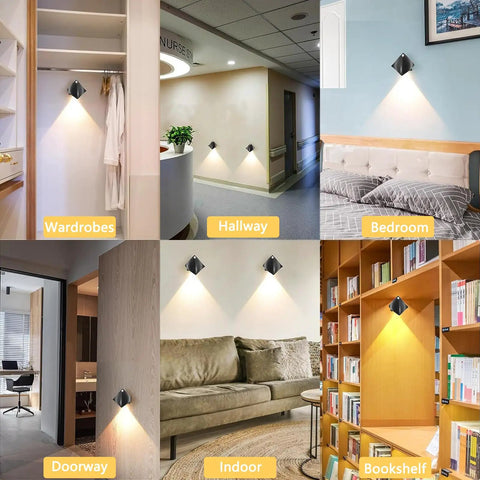 Sthalaxis 3PCS Motion Sensor Wall Lights - Battery Operated LED Wall Sconce Magnetic Wireless Wall Sconces Suitable for Staircases, Hallways, Bedrooms, and Bar Counters (Cold Light) displayed in various home settings.