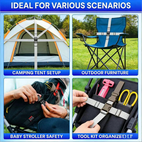 Quick Release Side Buckles and Straps Kit for Outdoors, 3/4 Inch Webbing in Brown Tan Khaki used on tent, chair, backpack, tools.