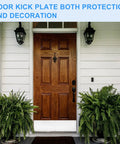 Heavy Duty Two Pack Aluminum Door Kick Plate Scuff Guard For Exterior Front Door Protection Six By Thirty Four Inches with white finish on wooden door.