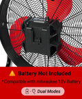 Close-up of 18 Inch High Velocity Brushless Floor Fan With Dual Power DC AC fan blades and battery compartment, cord not included.