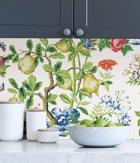 Scalamandre Multicolor Bloom Shantung Garden Peel And Stick Wallpaper Removable Wallpaper Floral Chinoiserie Pattern For Easy Install Repositionable No Residue Safe For Walls 20.87 In X 18 Ft