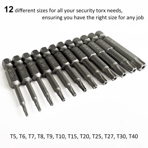 Rock Solid Security Torx Screwdriver Bit Set Featuring Magnetic S2 Steel Star Bits For Furniture Assembly and Home Repairs Includes Heavy Duty Hex Shank Driver Kit with 12 sizes.
