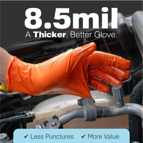 Raxwell nitrile work gloves, orange, diamond-texture grip, large, pack of 100, 8.5 mil