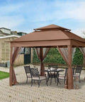 Pop Up Patio Gazebo With Mesh Walls 11x11 Brown, Easy Setup For 1 To 2 People, 121 Square Feet Covered Shade in backyard