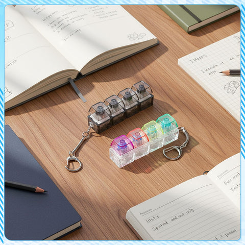 2 Pack 4 In 1 Keyboard Fidget Clicker Toys For Adults Silent And Loud Dual Sound Keychain Cube Stress Relief For Office Or Home Transparent Colors In Pastel Hues Fidget Fix Desk Sidekick