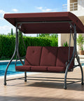 3-Seat Outdoor Patio Swing Glider With Heavy Duty Steel Frame And Adjustable Canopy Removable Cushions All Weather Porch Swing