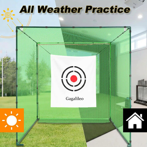 Heavy Duty Golf Driving Cage With 1 Inch Steel Frame For Backyard Garage And Indoor Simulator Noise Reduction Design 10x10x10 Ft Open Bottom Hitting Net With High Density Tear Resistant Netting