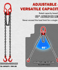 Two-leg lifting chain sling, 5/16 in x 10 ft, G80, oil-finished chains with red safety hooks