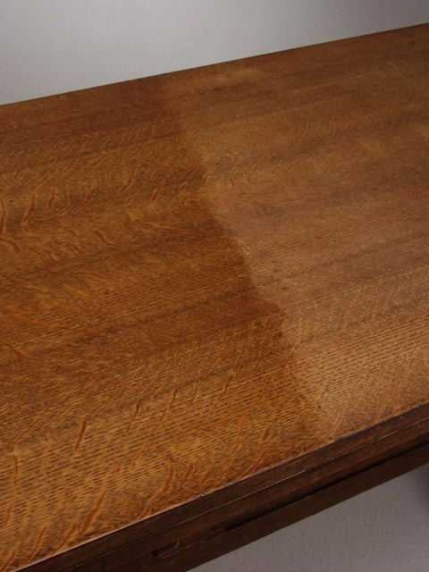 Half-polished wood surface using Citrus Shield Paste Wax For Wood Furniture Polish And Cleaner Final Finish 11 Ounce Neutral.
