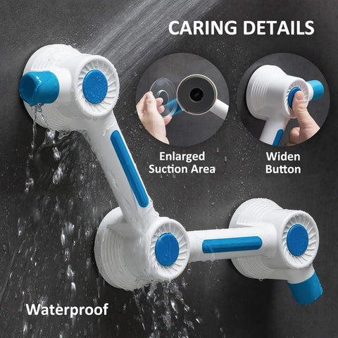 Super Strong Adhesive Shower Grab Bar L Shape Handle Rail for Bathroom Safety on wet surface demonstrating suction grip