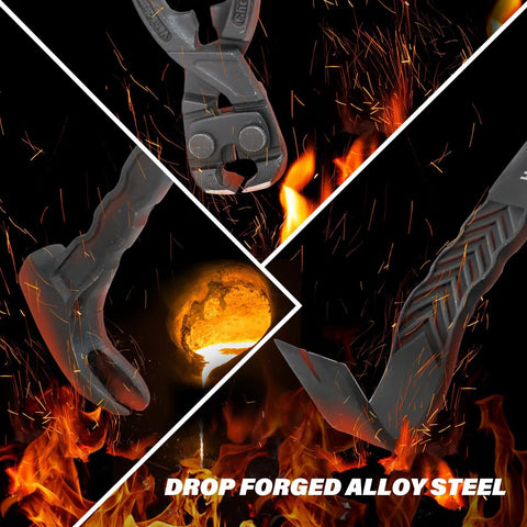 3 Piece Pry Bar Set With 15 Inch Flat Pry Bar 12 Inch Cats Paw Nail Puller And 8 Inch End Cutting Pliers on fiery background