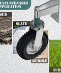 Six Inch Spring Loaded Gate Wheel For Metal Tubes And Wooden Gates, 700 Lb Capacity Heavy Duty Caster on mud, slate, rubble, turf