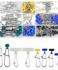 Heavy Duty Sinker Slides For Catfishing Rig Tackle 70 Piece Set with assorted colors and stainless steel duo-lock snaps