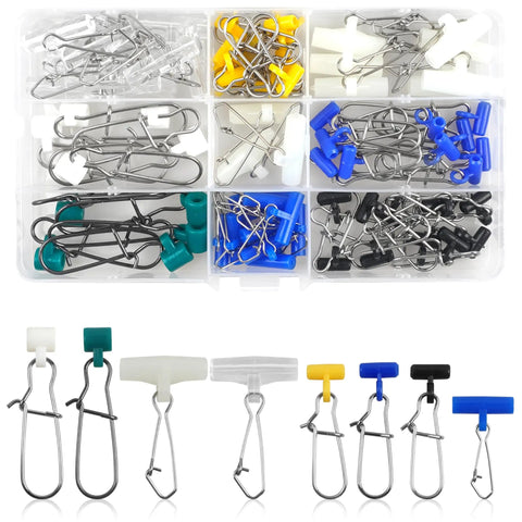 Heavy Duty Sinker Slides For Catfishing Rig Tackle 70 Piece Set with assorted colors and stainless steel duo-lock snaps
