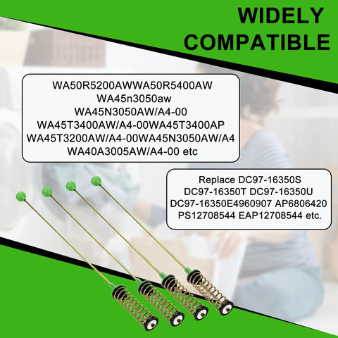 High Performance Washer Suspension Rod Replacement For Samsung Models WA44A3205AW WA40A3005AW WA45T3200AW WA5N3050AW with green ends.