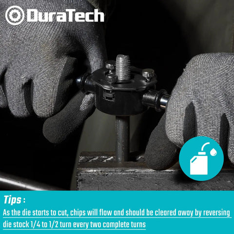 Person using 76 Piece Tap And Die Set For Metric And Standard Threads Rethreading Kit For Cutting External And Internal Threads.