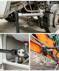 Heavy Duty 15 Piece Metric Crowfoot Wrench Set With Extension Bar And Adapter Master Tool Kit For Gnarly Tight Spots, shown in use on brake components and plumbing.