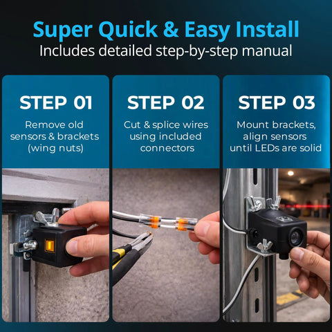 Universal Garage Door Safety Sensor Replacement Kit For Most LiftMaster Chamberlain And Craftsman Openers Without Brackets No Brainer Upgrade Replaces 41A5034 820CB G801CB-P 801CB 41A5266-1 041-0136