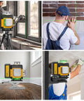 Pro Grade 4x360 Green Laser Level With Self Leveling And Pulse Outdoor Mode High Brightness 360 Degree Horizontal And Vertical Lines Rechargeable Battery Includes Carry Case Lift Base Glasses And Target Plate on tripod