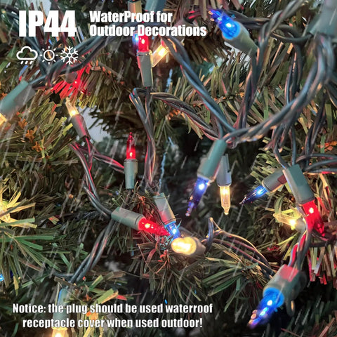 Red White Blue 4th of July Patriotic String Lights With Green Wire, 100 Mini Lights For Indoor Outdoor Decor on tree