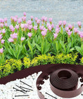 Durable Flexible 4 Inch Landscape Edging Coil Kit With 30 Spikes For Lawn Borders And Flower Beds 33 Feet Brown Plastic Edging