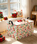 Slick Rectangular Storage Basket Waterproof Canvas Bin Collapsible Christmas Gift Organizer And Room Decor filled with blankets and toys.