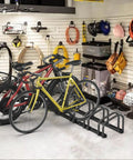 Five Bike Floor Rack For Garage Storage Heavy Duty Bicycle Stand For Indoor Outdoor Use Fits 22 To 28 Inch Wheels And Up To Two Point One Inch Wide Tires Durable Rust Resistant Metal Stable Bike Parking in garage with bikes secured