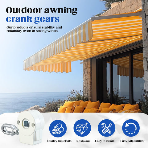 Heavy Duty Outdoor Awning Worm Gear Universal Aluminum Crank Handle Kit For Retractable Awnings on balcony showcasing 360-degree operation