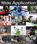 Collage showing wide applications of 608 RS Chrome Steel Ball Bearings 100 Pack 8x22x7mm in skateboards, 3D printers, tools, and bicycles.