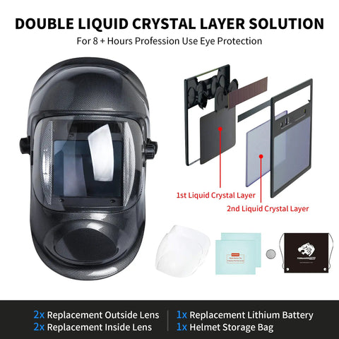 True Color Solar Powered Auto Darkening Welding Helmet With Large Viewing Window showcasing double liquid crystal layer solution