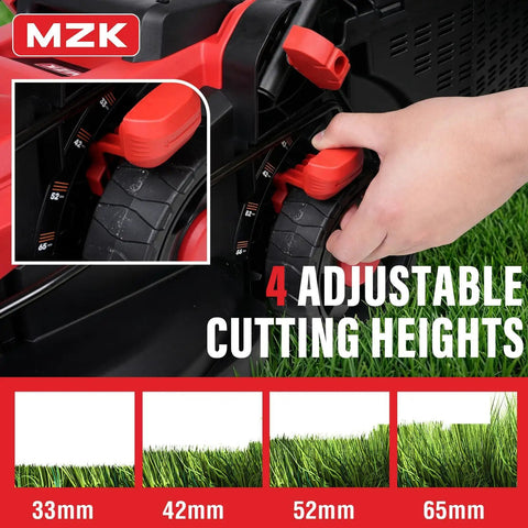 Cordless 20V 13 Inch Brushless Electric Lawn Mower With 4 Position Height Adjustment detail, showing cutting height settings.