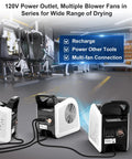 Air Mover Blower Fan With Three Speeds And Two AC Outlets in a gym setting, 12 Inch White