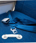 Heavy Duty Polished Fastener Plate Fixing Buckle With Multi Functional Design For Industrial Maintenance, DIY Projects And Pro Installations on blue seat with seatbelt.