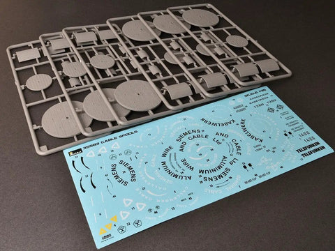 Unassembled parts and decals for 1 35 Scale Cable Spool Model Kit With Decals, Unpainted Plastic Assembly For Dioramas