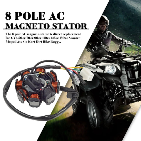 GY6 8 Pole AC Stator Ignition With Copper Windings 5 Wires 150cc Capacity Direct Replacement For 50cc To 150cc Scooters and ATVs