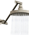 Round Rain Shower Head With Extension Arm Height Adjustable High Pressure Performance Easy 1 Minute Installation 6 Inch Brushed Nickel Finish