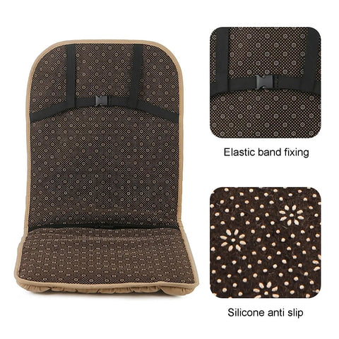 Stylish Soft Heated Seat Pad With Non Slip Base, Washable Chair Cushion Offering 3 Heat Settings for Cozy Office Work Bench Recliner Warmth, showing elastic band fixing.