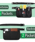 Front and back view of Garden Tool Belt For Men With Pockets, Durable Waist Apron For Yard Work, Carpenter And Utility Belt