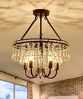 Dope Modern Semi Flush Mount Crystal Chandelier With Five Lights In Matte Black Ceiling Fixture For Dining Room Living Room Bedroom Kitchen And Hallway Dimmable With LED Compatible 16.5 Inch Diameter And 19.3 Inch Height E12 Bulbs Not Included