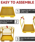 Forklift safety cage, 36x36 inches, yellow steel work platform with grid floor and side rails