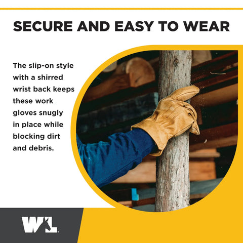 Heavy Duty Leather Work Gloves For Men With Grain Cowhide Leather, Reinforced Palm, Keystone Thumb stacking wood