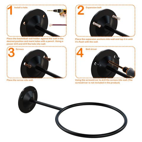 Installation guide for Metal Ball Holder Rack Wall Mounted Two Piece Set Black Heavy Duty Wall Display Storage for Sports Balls