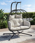 Double Hanging Egg Chair With Stand For Indoor And Outdoor Use Cozy Comfy Two Person Swing Chair Removable Cushions Heavy Duty 700 Lbs Capacity Patio Garden Bedroom Black Beige