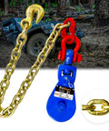 2 Ton Snatch Block With G80 Chain For Three Eighths Inch Wire Rope, 3 Inch Sheave, Beefed Up Heavy Duty Recovery Block For Towing