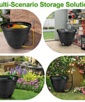 Must Have Decorative Wicker Garden Hose Pot Hideaway That Keeps Hoses Tidy For Outdoor And Garage Hose Holder with black design