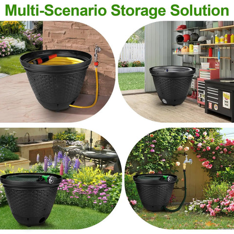 Must Have Decorative Wicker Garden Hose Pot Hideaway That Keeps Hoses Tidy For Outdoor And Garage Hose Holder with black design